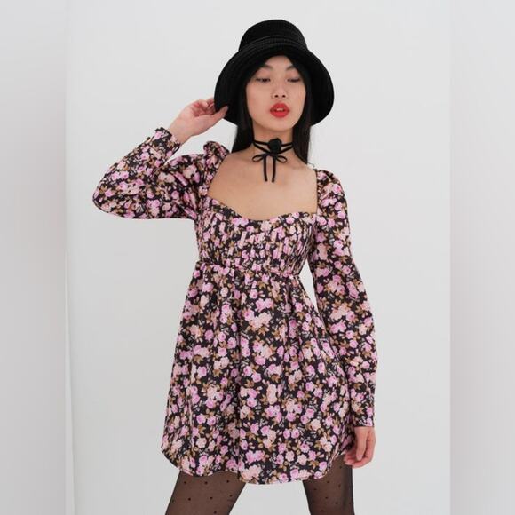 For Love And Lemons Floral Kate Long Sleeve Mini Dress M - Picture 1 of 11